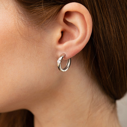 Золоті сережки - кільця з фіанітами (біле золото) с09430 №5