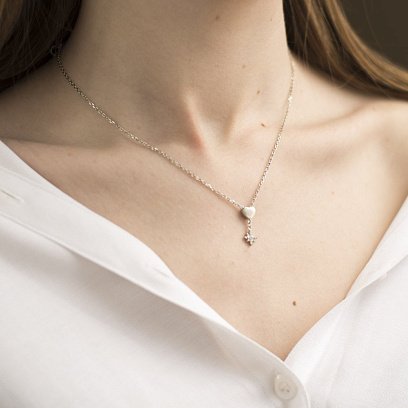 Срібне кольє з сердечком (фіаніт) 18783 №3