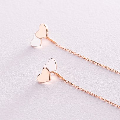 Золотые серьги - протяжки "Сердечки" с08080 №4