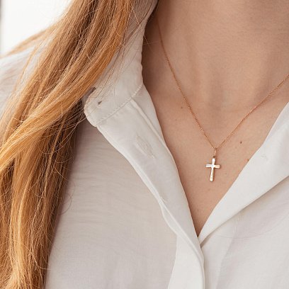 Крестик в красном золоте с бриллиантами 110982421 №2