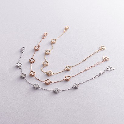 Браслет "Конюшина" з перламутром mini (жовте золото) б05243 №7