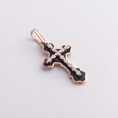 Золотий хрестик (чорна емаль, фіаніти) 270042Еч