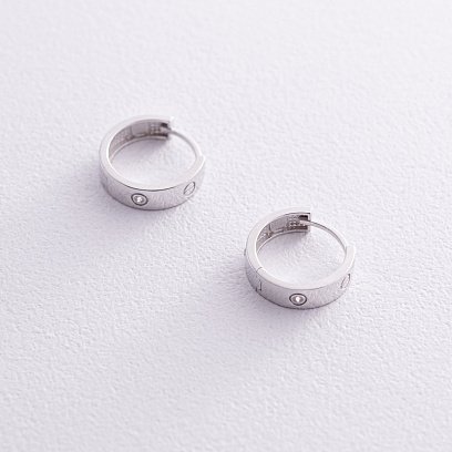 Серьги - кольца "Love" в белом золоте с07679 №3
