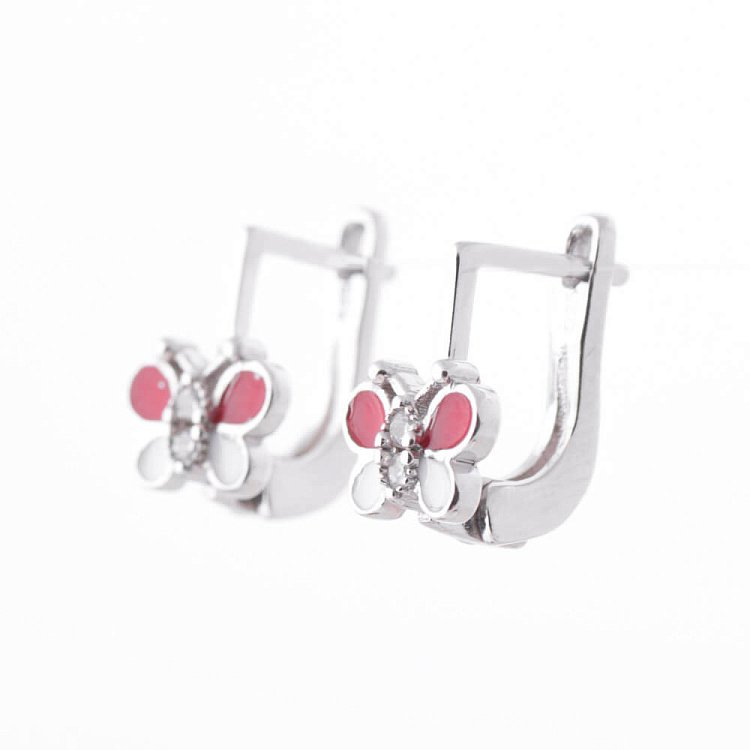 Серебряные серьги "Бабочка" (Эмаль и фианиты) 122053 от ювелирного магазина Оникс - 2