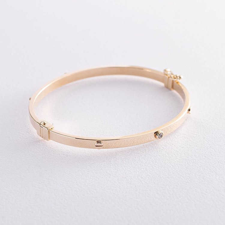 Жесткий браслет "Love" из желтого золота (фианит) б04741 от ювелирного магазина Оникс