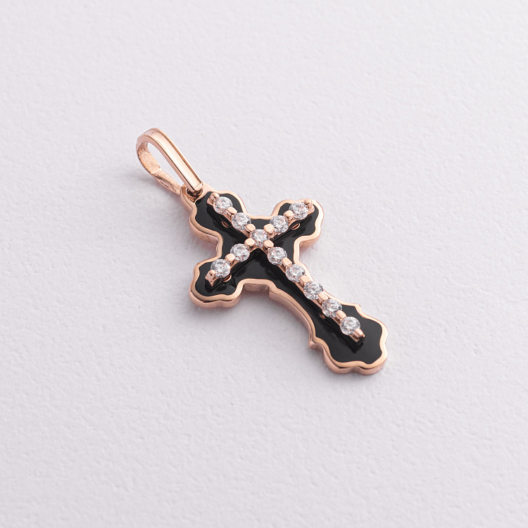 Золотий хрестик (чорна емаль, фіаніти) 270042Еч від ювелірного магазину Онікс