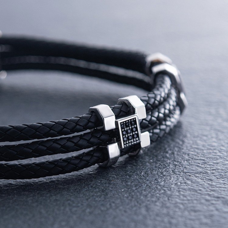 Каучуковий браслет в білому золоті з фіанітами б02356 від ювелірного магазину Онікс - 2