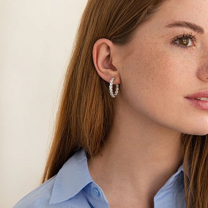 Срібні сережки - кільця з фіанітами 4762 №2