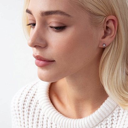 Срібні сережки - пусети з фіанітами 12325 №2