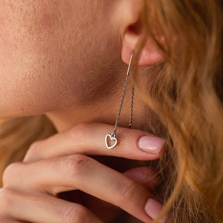 Сережки - протяжки "Сердечки" у сріблі 123241 від ювелірного магазину Онікс - 3