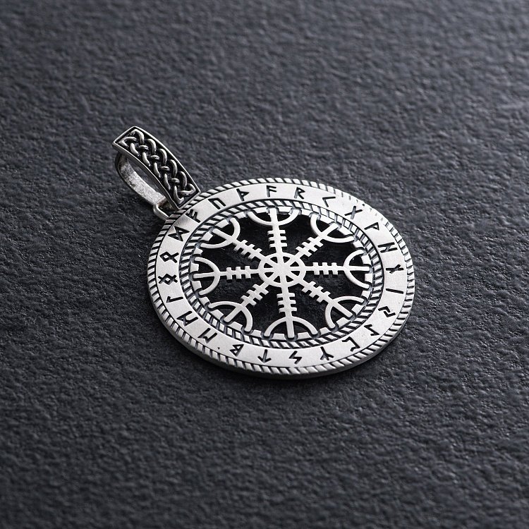 Серебряный кулон "Шлем ужаса с рунами" 984 от ювелирного магазина Оникс - 2