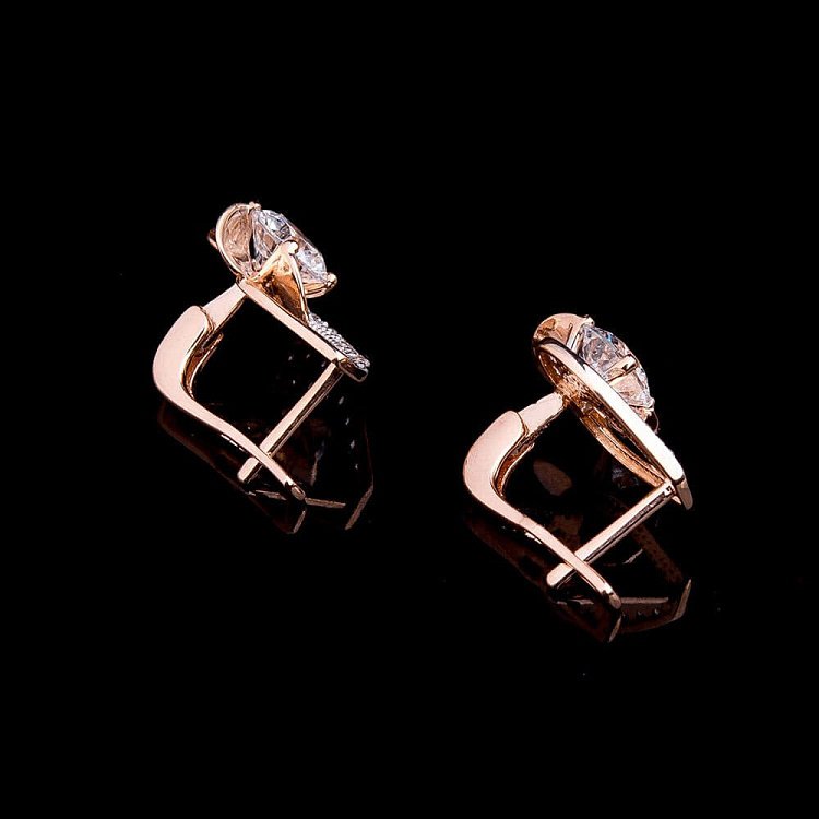 Золотые серьги с фианитами с03854 от ювелирного магазина Оникс - 2