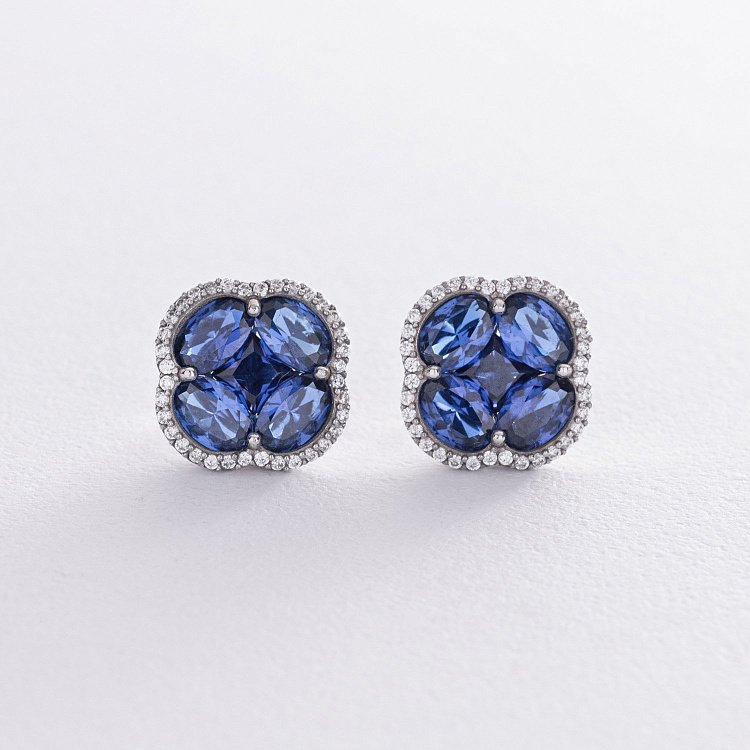 Срібні сережки - пусети "Конюшина" (фіаніти) 1145с від ювелірного магазину Онікс