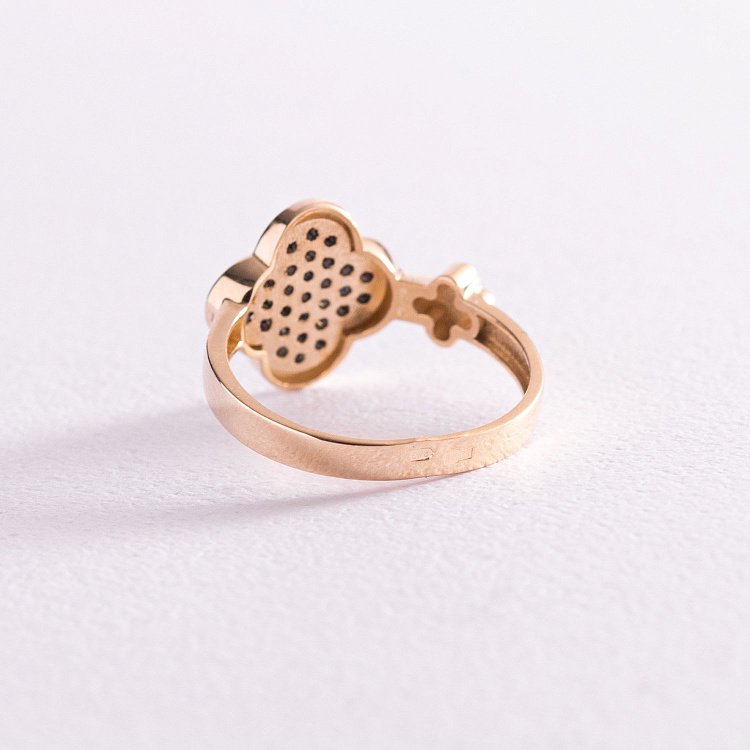 Кольцо "Клевер" в желтом золоте (фианиты) к06991 от ювелирного магазина Оникс - 2