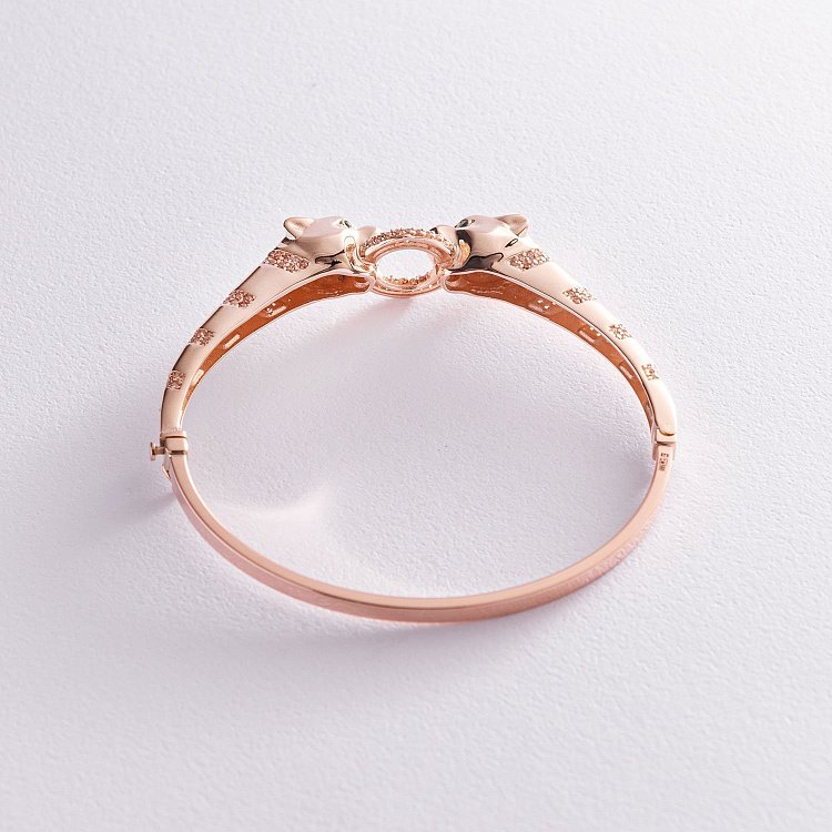 Жорсткий золотий браслет "Тигри" (фіаніти) б04775 від ювелірного магазину Онікс - 2