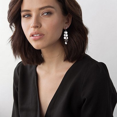 Висячие серьги "Монетки" из белого золота с06394 №3