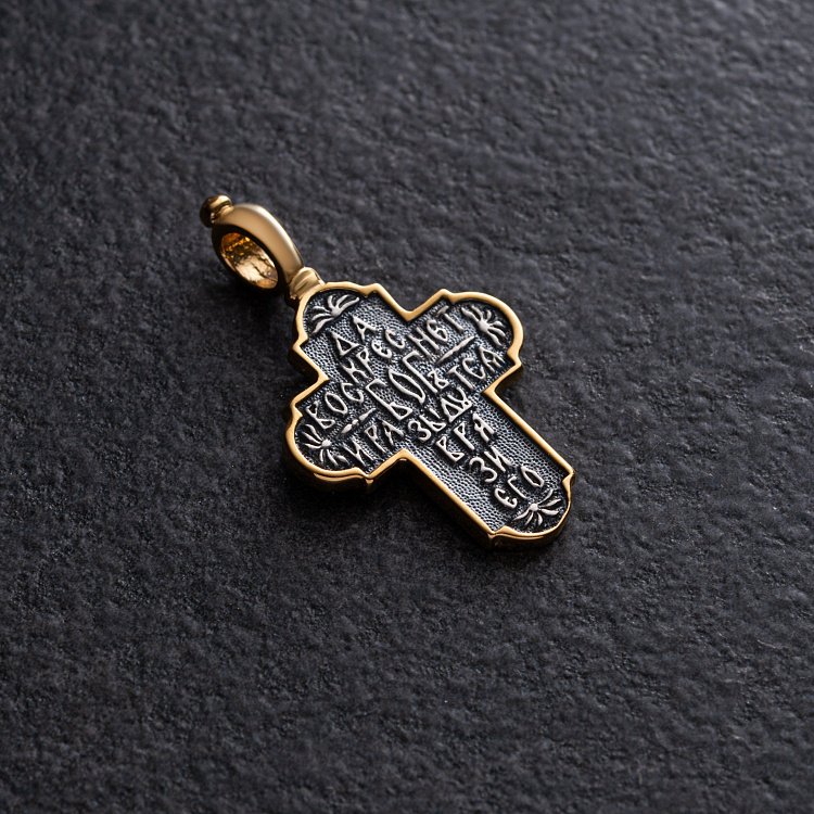 Срібний хрест з чорнінням і позолотою 132461 від ювелірного магазину Онікс - 2