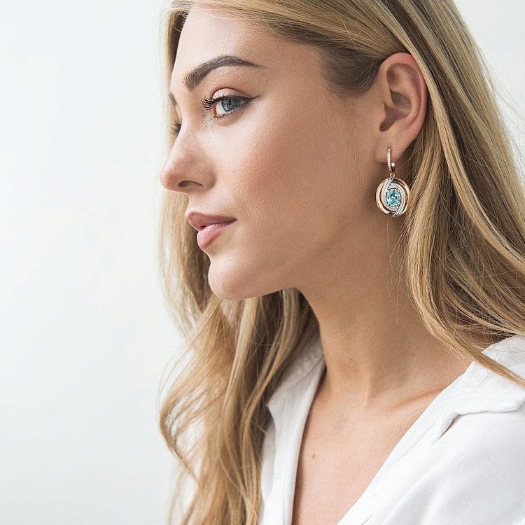 Золотые серьги с фианитами с03953 от ювелирного магазина Оникс - 4