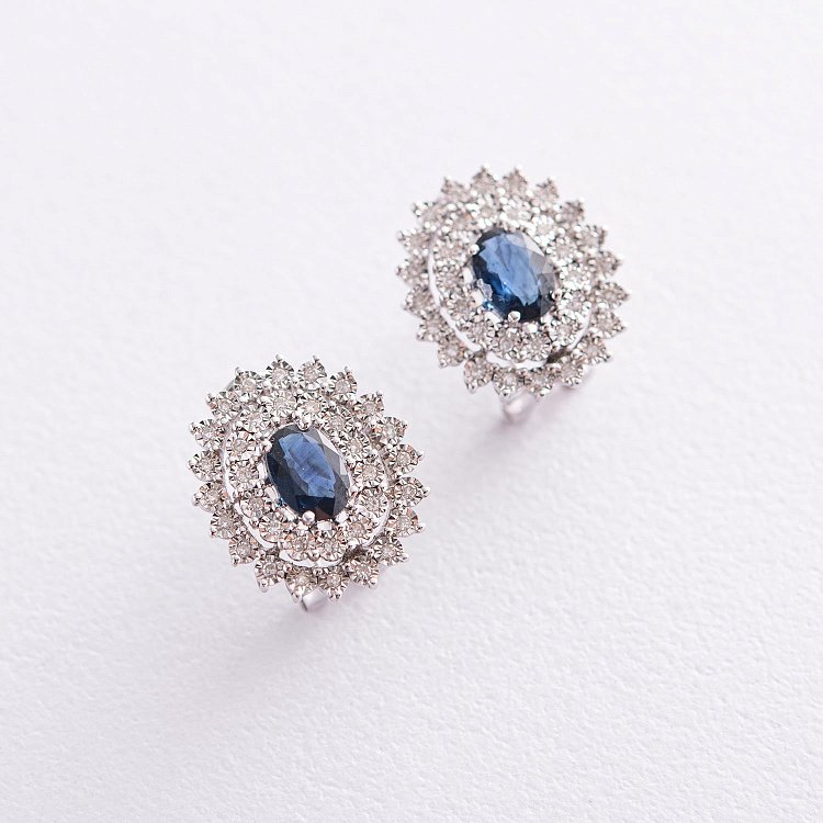 Серьги в белом золоте (сапфиры, бриллианты) с612 от ювелирного магазина Оникс