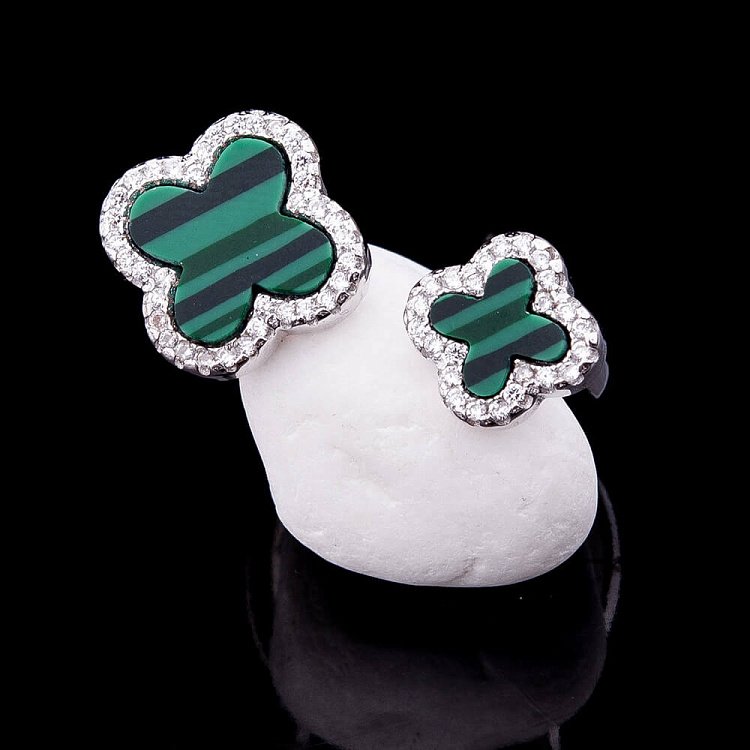 Серебряное кольцо с малахитом и фианитами 111748 от ювелирного магазина Оникс - 3