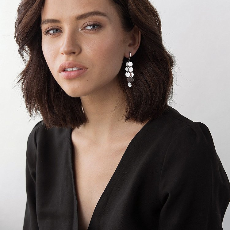 Висячие серьги "Монетки" из белого золота с06394 от ювелирного магазина Оникс - 2