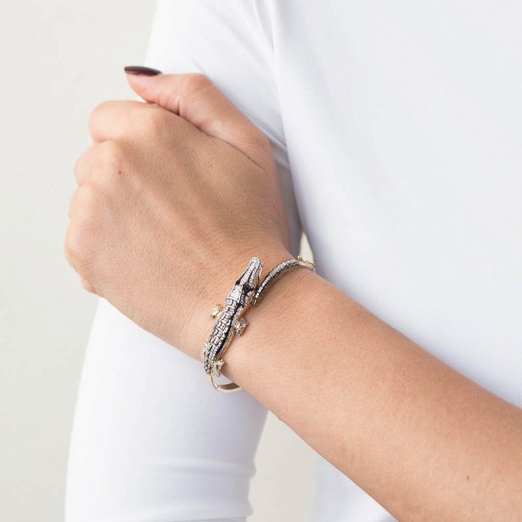 Золотий браслет "Крокодил" (фіаніти) б03011 від ювелірного магазину Онікс - 3