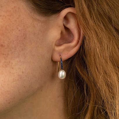 Золоті сережки - петельки "Олівія" з перлами і фіанітами с08515 №2