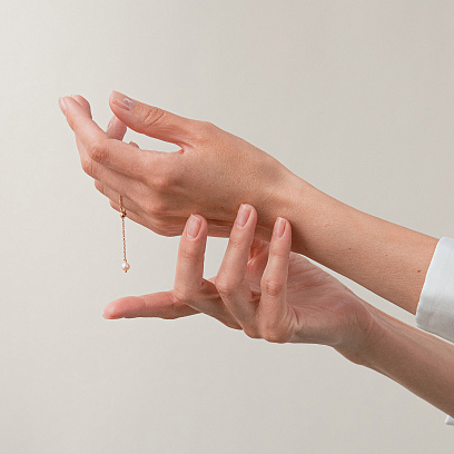 Кольцо "Жемчужина на цепочке" в красном золоте к08345 №2