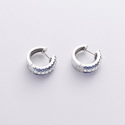 Золотые серьги - кольца (бриллианты, сапфиры) сб0579cha №3