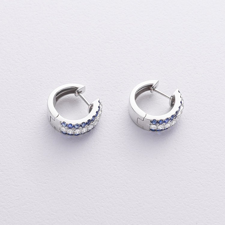 Золотые серьги - кольца (бриллианты, сапфиры) сб0579cha от ювелирного магазина Оникс - 2