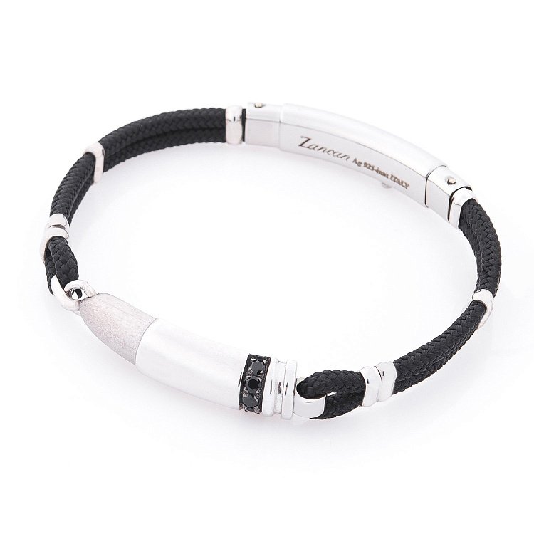 Мужской браслет из кевлара с серебром и шпинелью Zancan EXB636 от ювелирного магазина Оникс