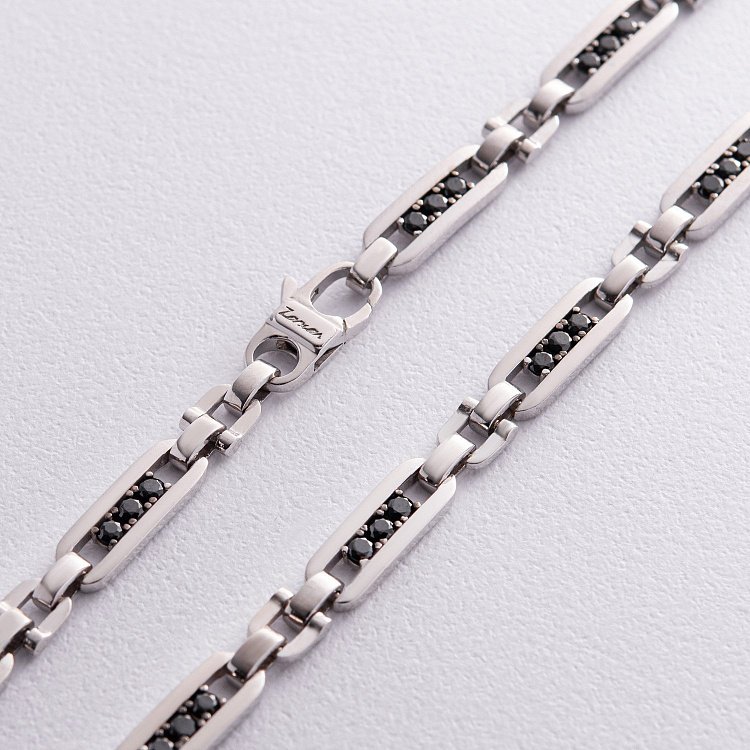 Мужская серебряная цепочка с черными фианитами 931 - 2 Мужская серебряная цепочка с черными фианитами 931 от ювелирного магазина Оникс - 2