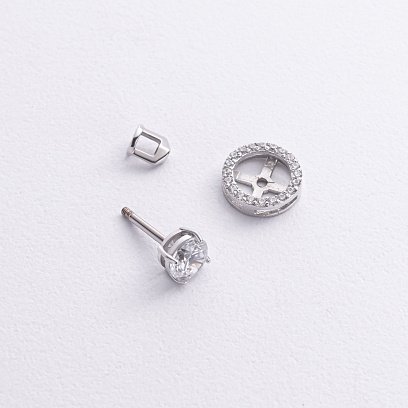 Золотые серьги - пусеты 2 в 1 с фианитами с09067 №3