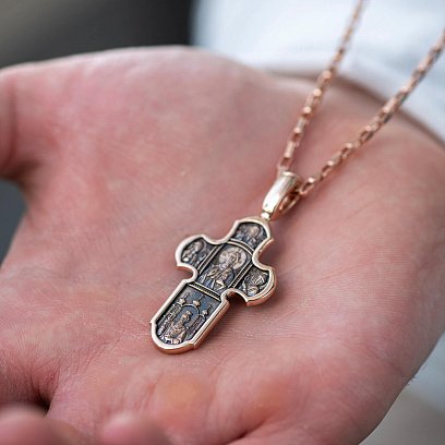 Православный крест "Господь Вседержитель. Икона Божией Матери "Нерушимая Стена" (чернение) п01212 №2