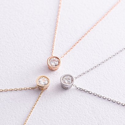 Колье с одним фианитом (желтое золото) кол02282 №3