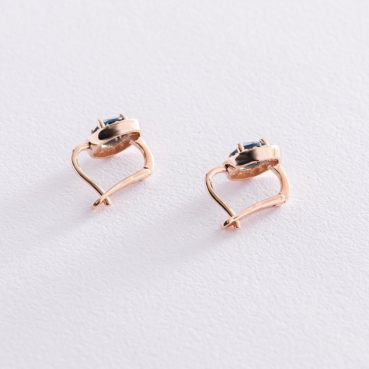 Золоті сережки з блакитними і білими фіанітами с07467 від ювелірного магазину Онікс - 4