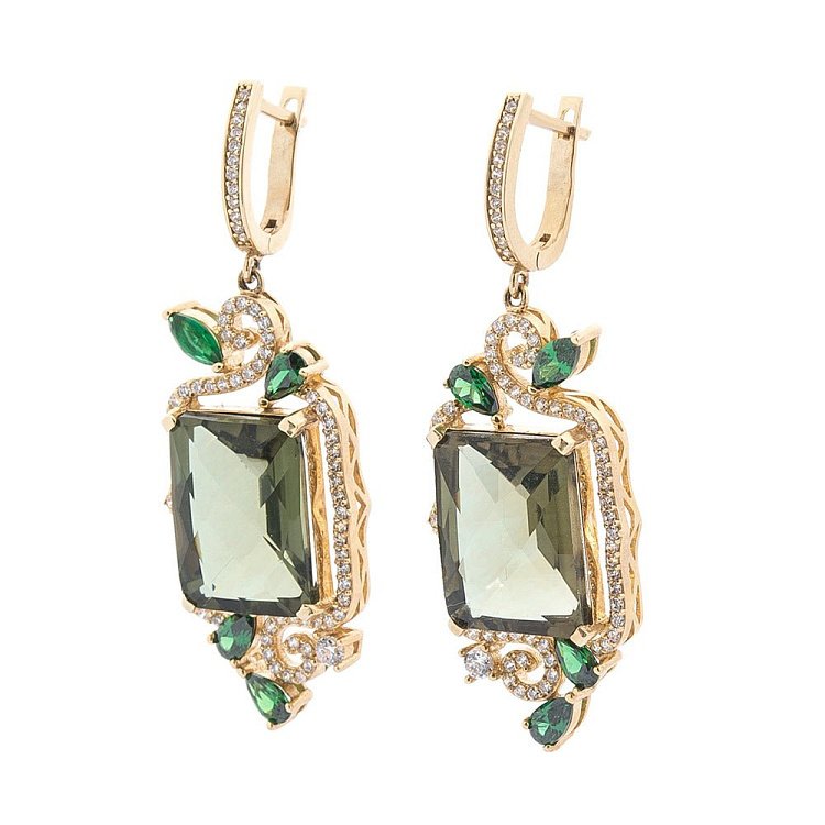 Золоті сережки (празиолит, фіаніт) с03899 від ювелірного магазину Онікс - 1