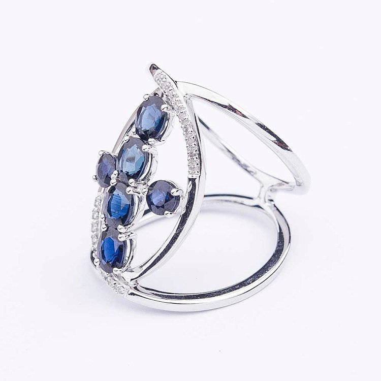 Золота каблучка з синіми сапфірами і діамантами к678he від ювелірного магазину Онікс - 1