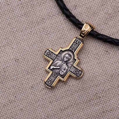 Серебряный крест с позолотой. '' Господь Вседержитель. Великомученик Пантелеимон Целитель" 132463 №7