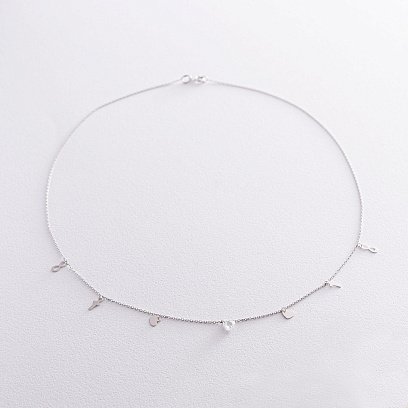 Колье "Верь надейся люби" с фианитом в белом золоте кол01829