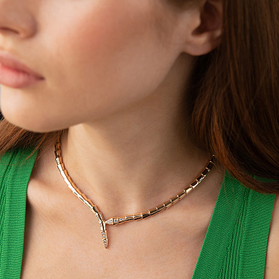 Кольє "Змія" у червоному золоті (фіаніти) кол02589 №4