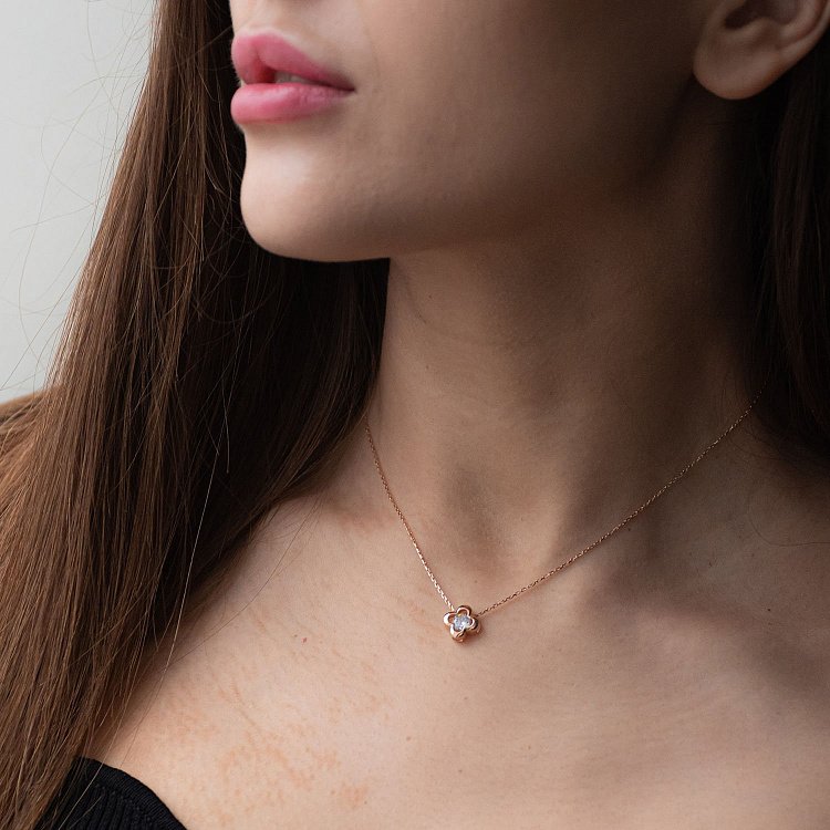 Кольє "Конюшина" в червоному золоті (фіаніт) кол01837 від ювелірного магазину Онікс - 3