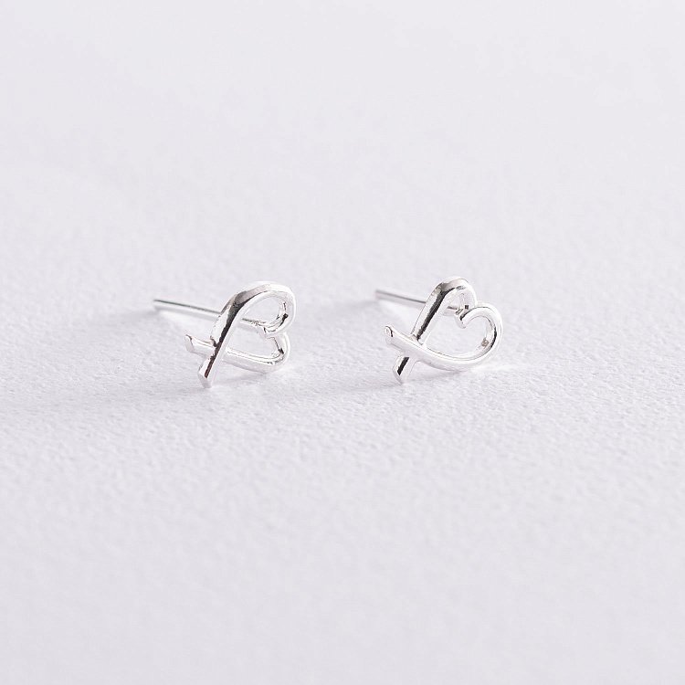 Сережки - пусети "Сердечка" в сріблі 122918 від ювелірного магазину Онікс