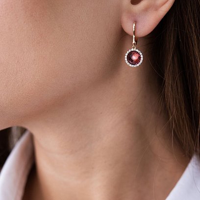 Золотые серьги с розовыми и белыми фианитами с07456 №3