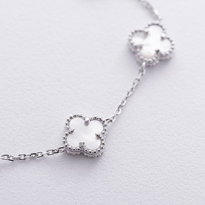 Серебряный браслет "Клевер" с перламутром 141779 №3