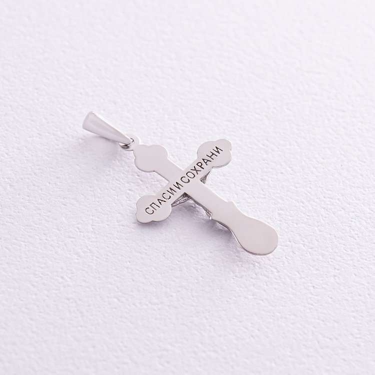 Крестик "Распятие. Спаси и Сохрани" в белом золоте п03783 от ювелирного магазина Оникс - 2