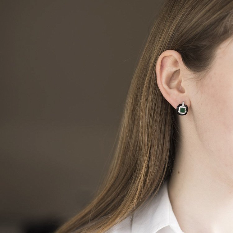 Серебряные серьги (эмаль, фианит, изумруд, кварц) 122413 - 3 Серебряные серьги (эмаль, фианит, изумруд, кварц) 122413 от ювелирного магазина Оникс - 3