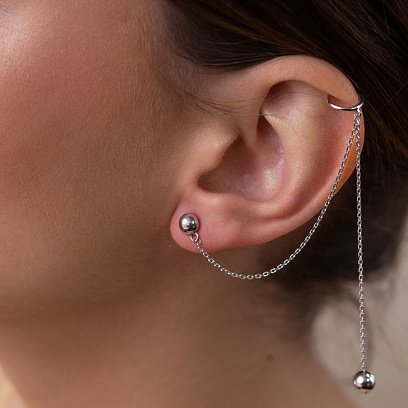 Асиметричні сережки - пусети "Кульки" у сріблі (сережка - каффа) 902-01400 №9