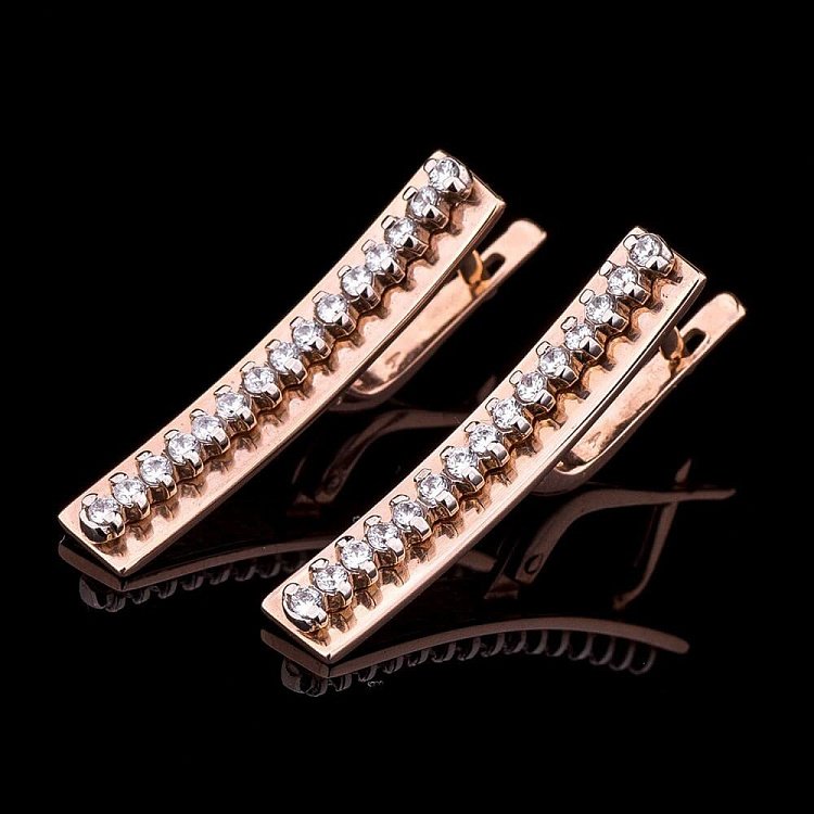 Сережки смужки (фіаніти) с01632 від ювелірного магазину Онікс