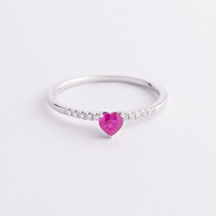 Золотое кольцо "Сердечко" (бриллианты, рубин) кб0623ca от ювелирного магазина Оникс